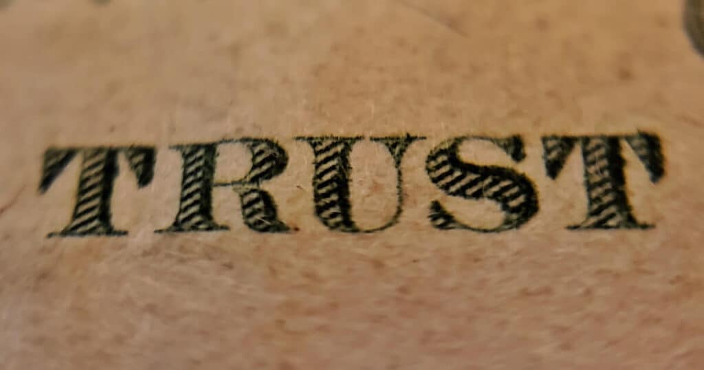 The word trust from US bank note