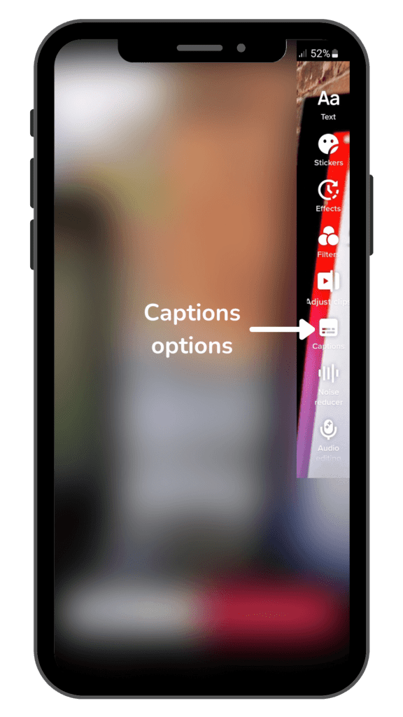 Icon on a TikTok screen for adding captionss