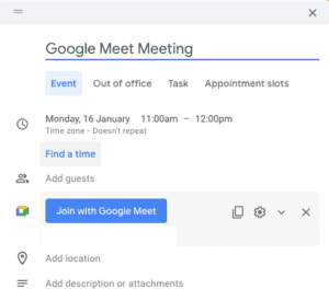 Google Meet Calendar Invitation
