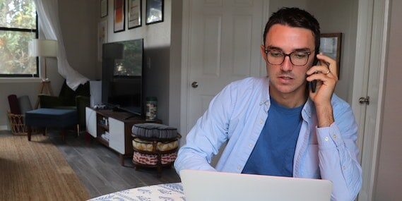 Remote worker on a call Remote worker on a call